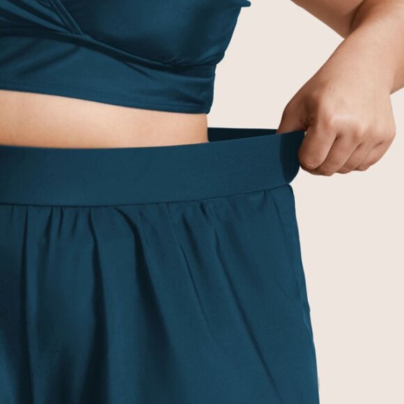 BloomChic High Waisted Pockets Solid Pleated Swim Bottom - Picture 2 of 5